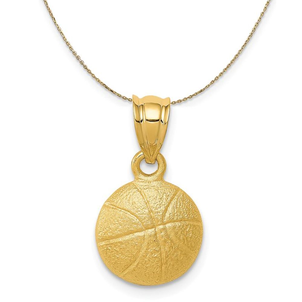 14k Yellow Gold Satin Basketball Necklace - 18 Inch